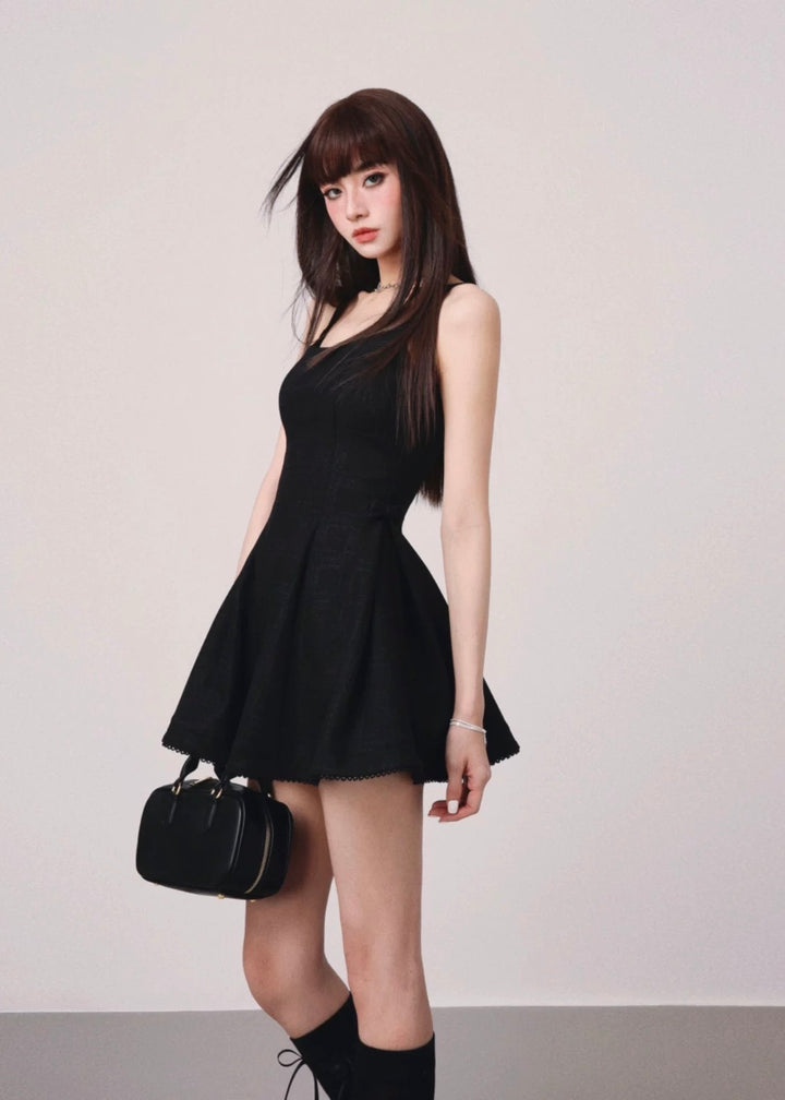 Side ribbon French mini dress / mu1122