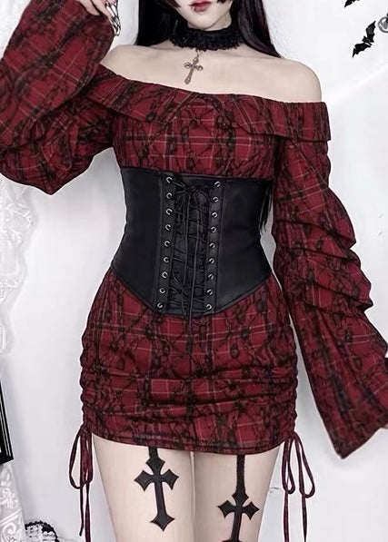 GOTHIC CHECK LACE CORSET DRESS / LG1662