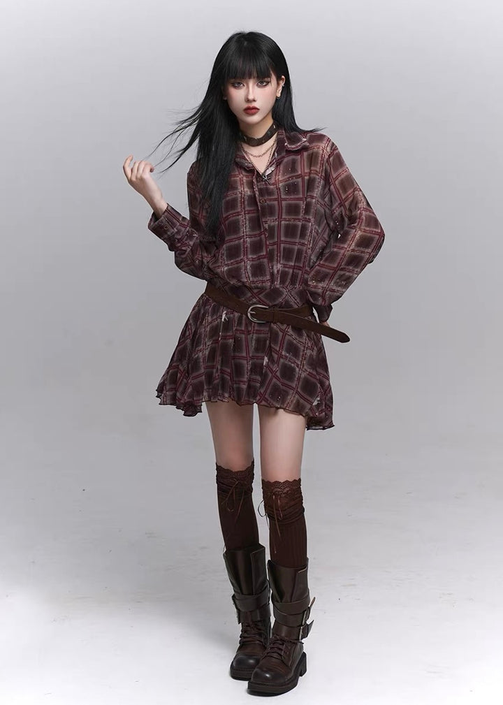 Vintage Check Frill Onepiece / lg1360