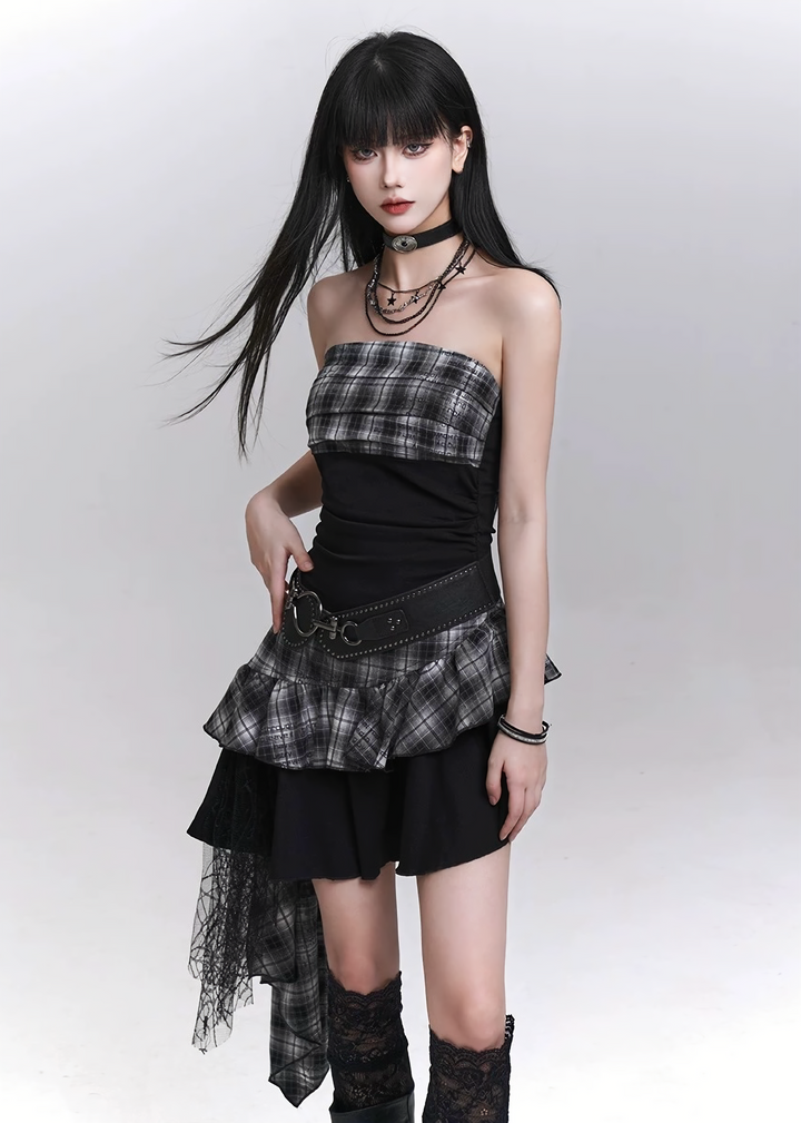 Check drape mini dress / LG1292 
