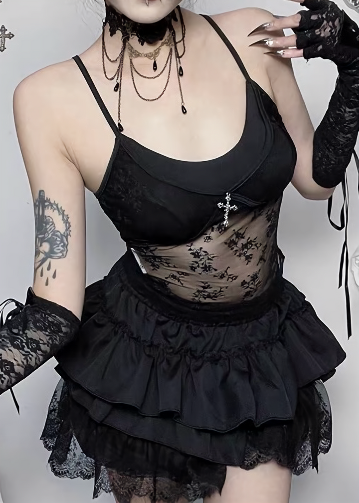 GOTHIC CROSS MESH CAMISOLE / LG1635