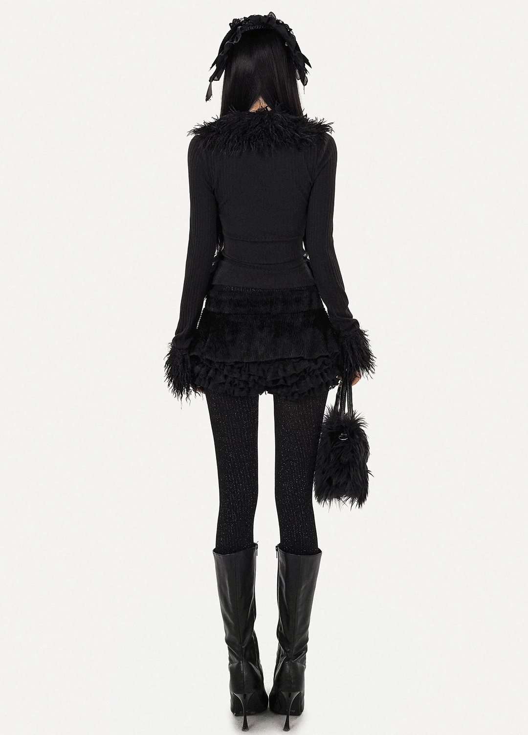 GOTHIC FUR LAYERED KNIT TOP / NM1101