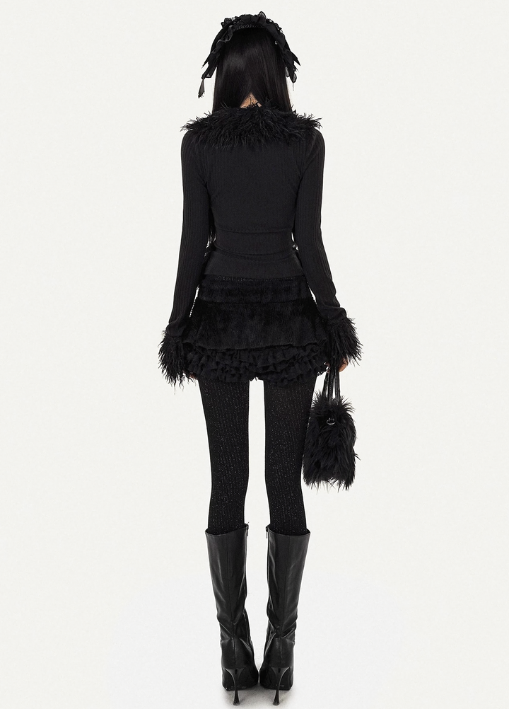 GOTHIC FUR LAYERED KNIT TOP / NM1101