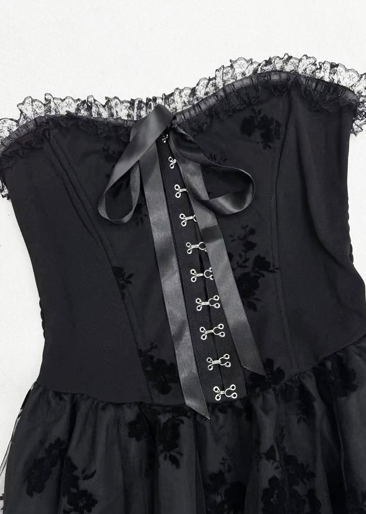 GOTHIC FLOCKY TULLE DRESS SET / LG1137
