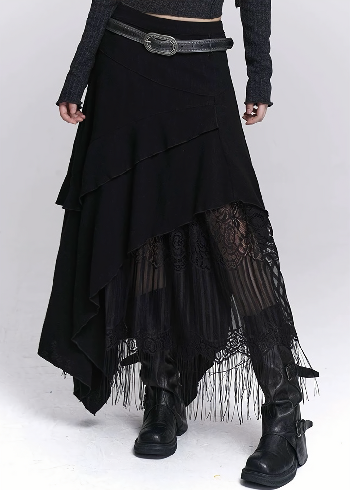 IRREGULAR LAYERED LACE FRINGE SKIRT / LG1526