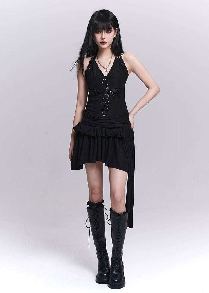 SEQUIN CROSS HALTER TOP / LG1548