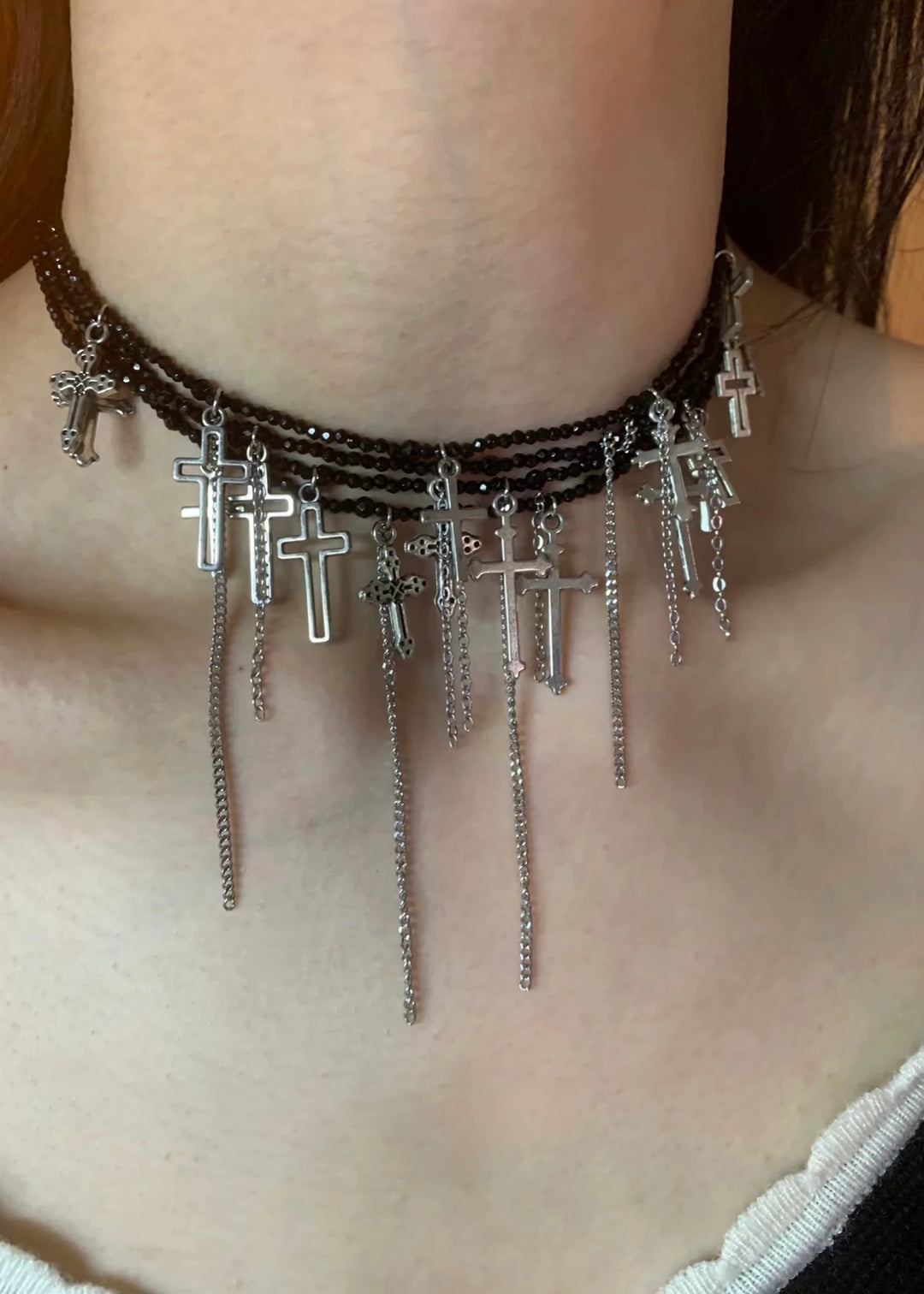 cross chain choker necklace / a1110