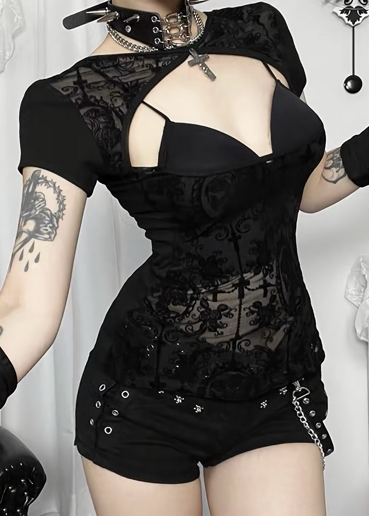 GOTHIC CROSS LACE TOP / LG1638