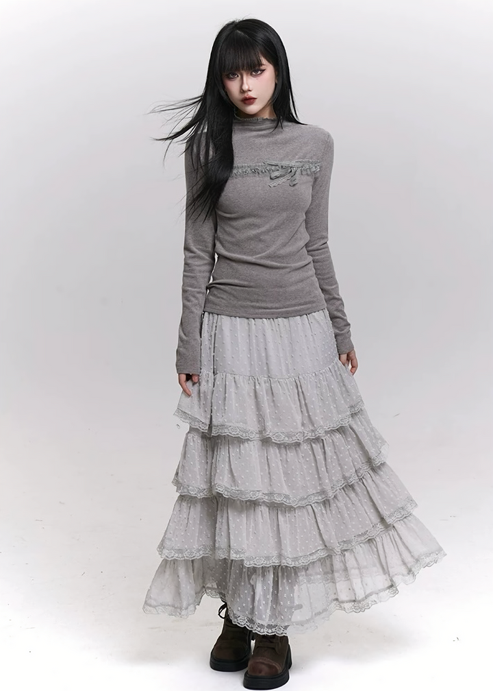 TIERED LACE LONG SKIRT / LG1452