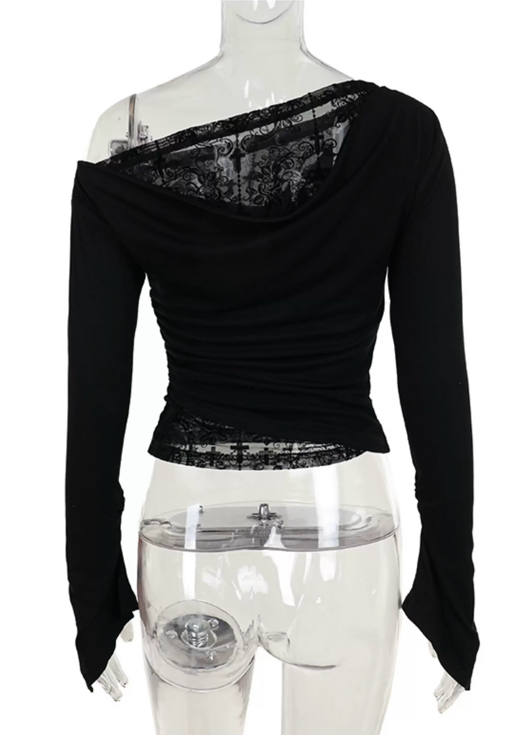 GOTHIC DRAPE ONE SHOULDER LACE TOP / LG1559