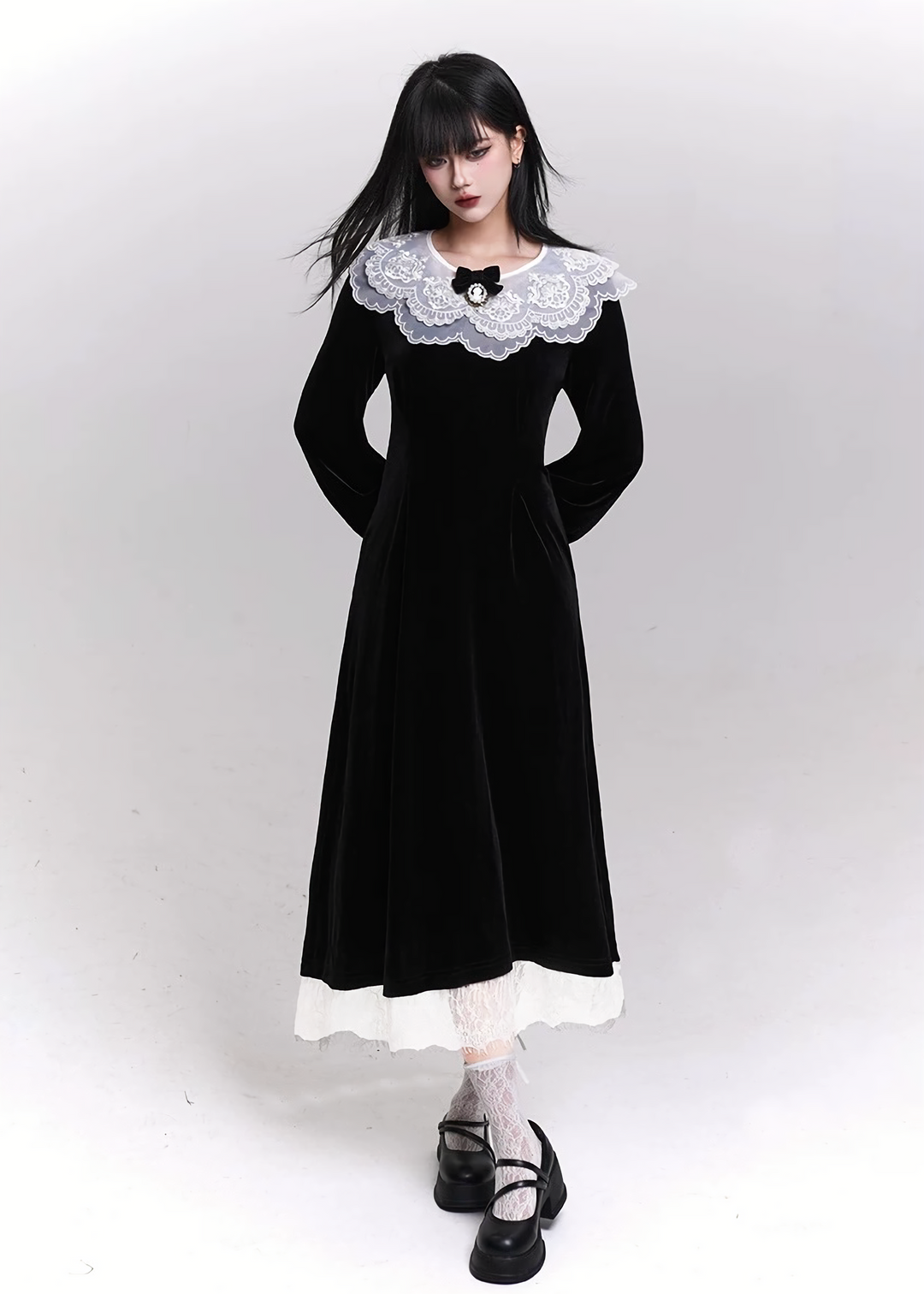 VELVET LACE COLLAR LONG DRESS / LG1471