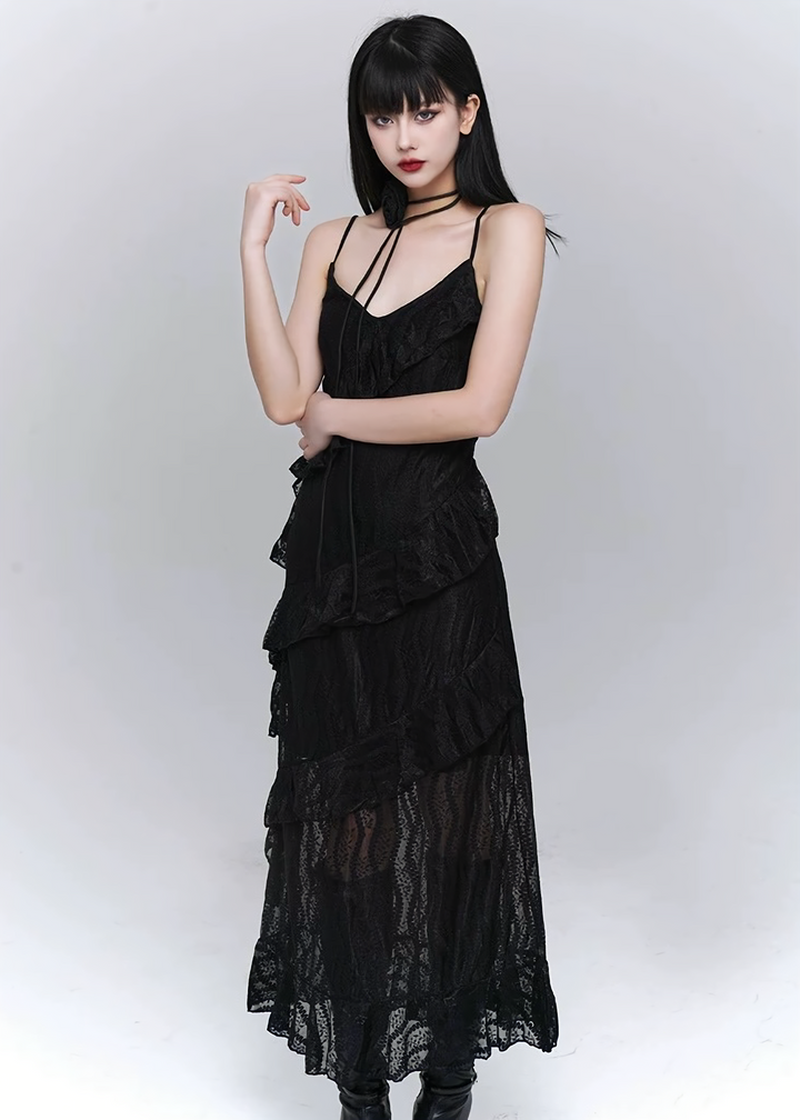 LACE LAYERED SLIP DRESS / LG1553