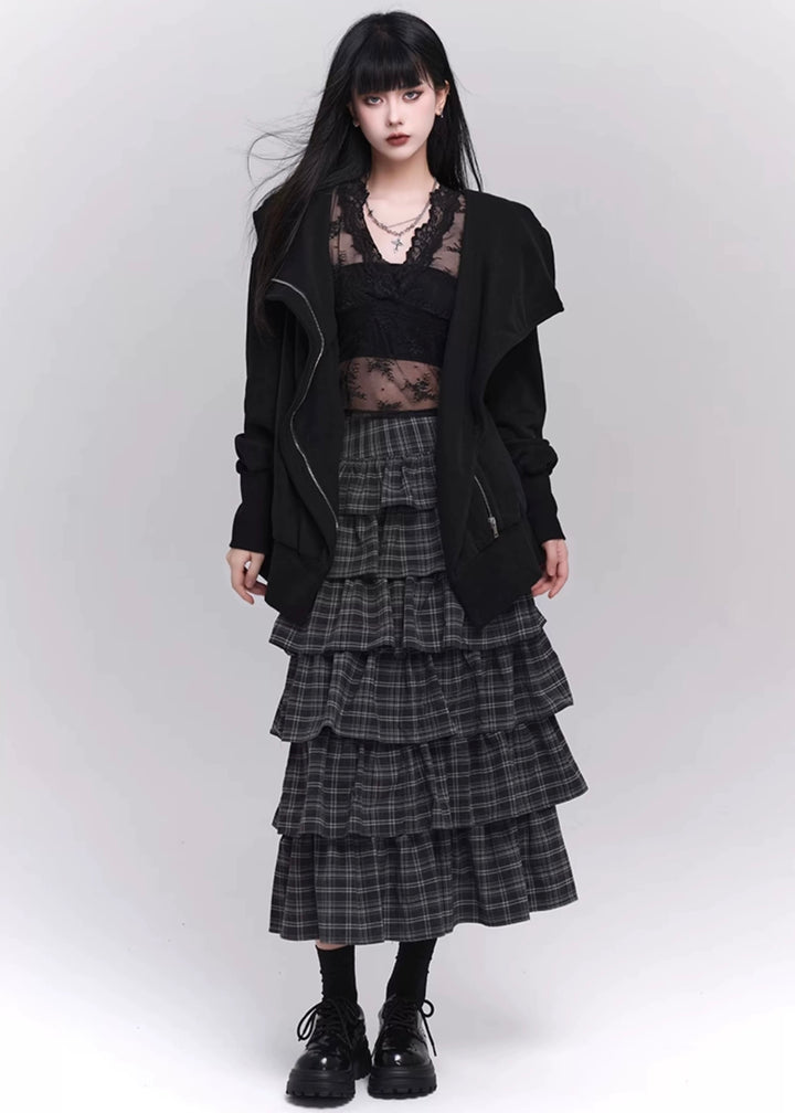 check tiered skirt / LG1203 