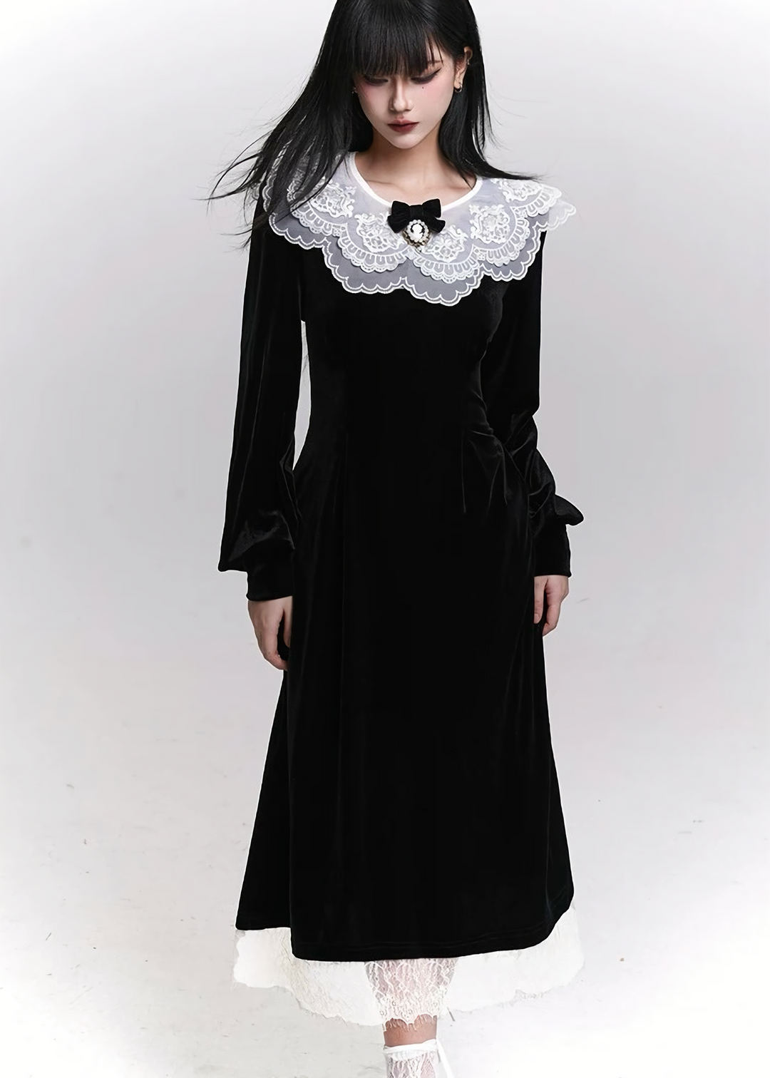 VELVET LACE COLLAR LONG DRESS / LG1471