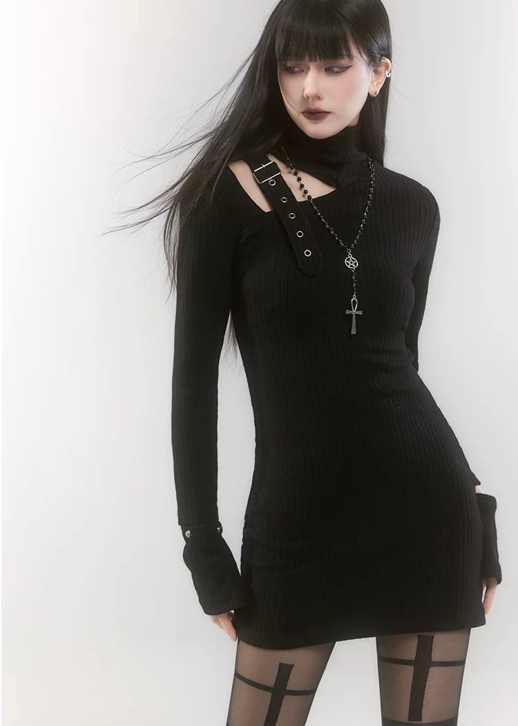 shoulder belt knit mini dress / LG1193