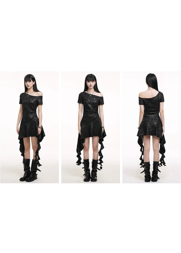 dark chic one shoulder dress set / LG1249 