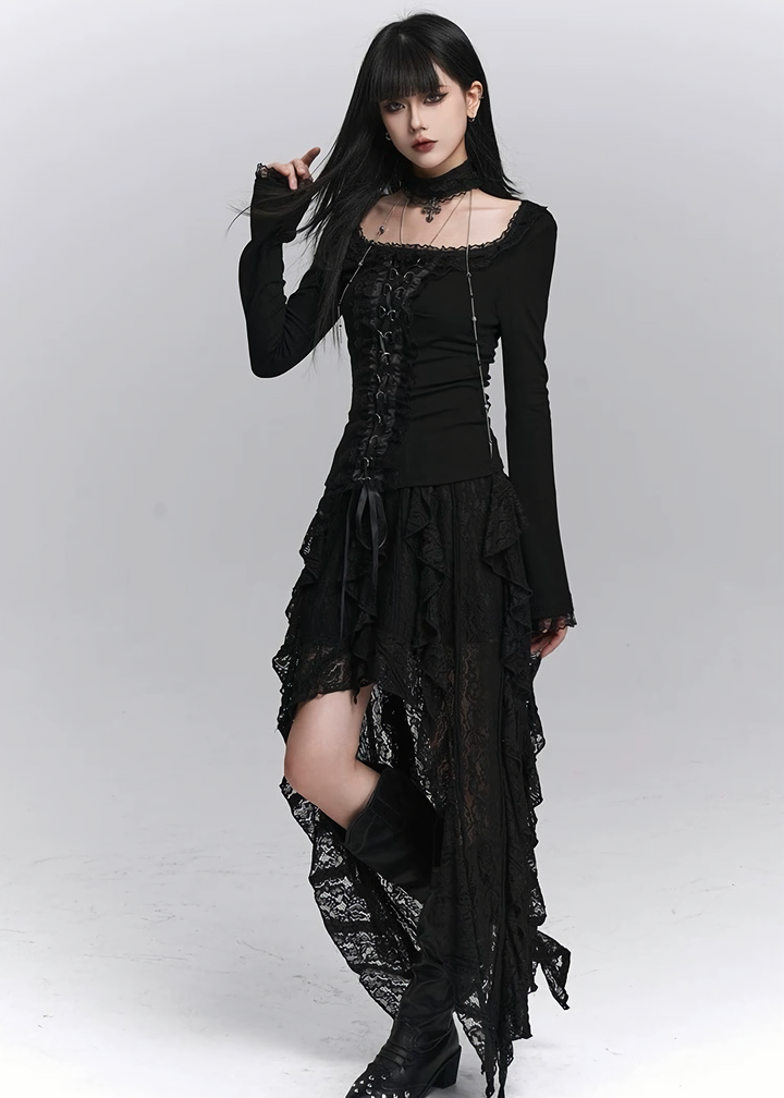 GOTHIC LACE ASYMMETRY DRESS SET