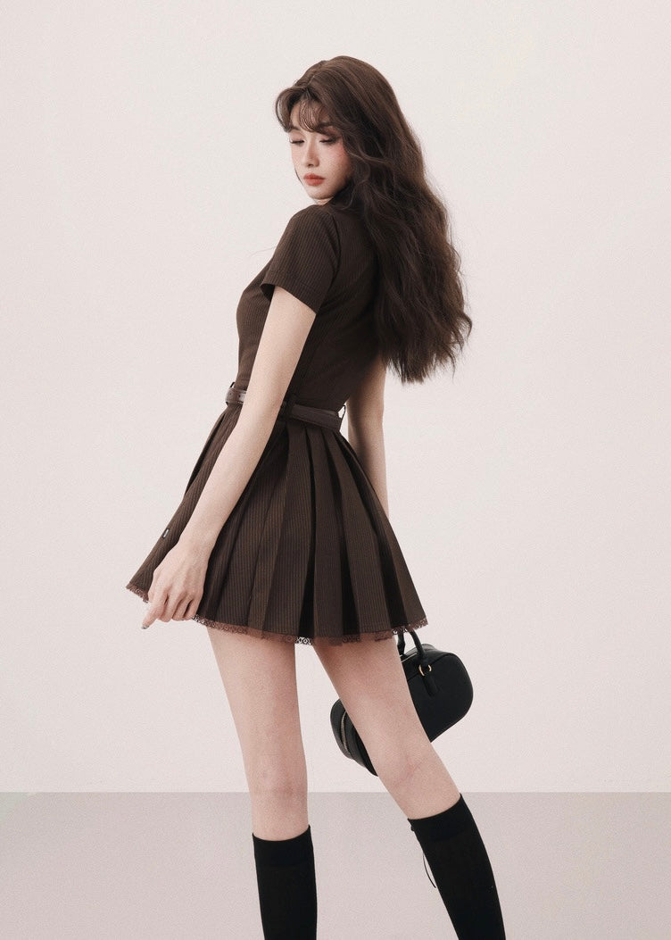 belt pleated mini dress / /mu1119