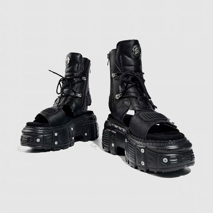 DARK TECH BUCKLE PLATFORM SANDAL BOOTS / V1174