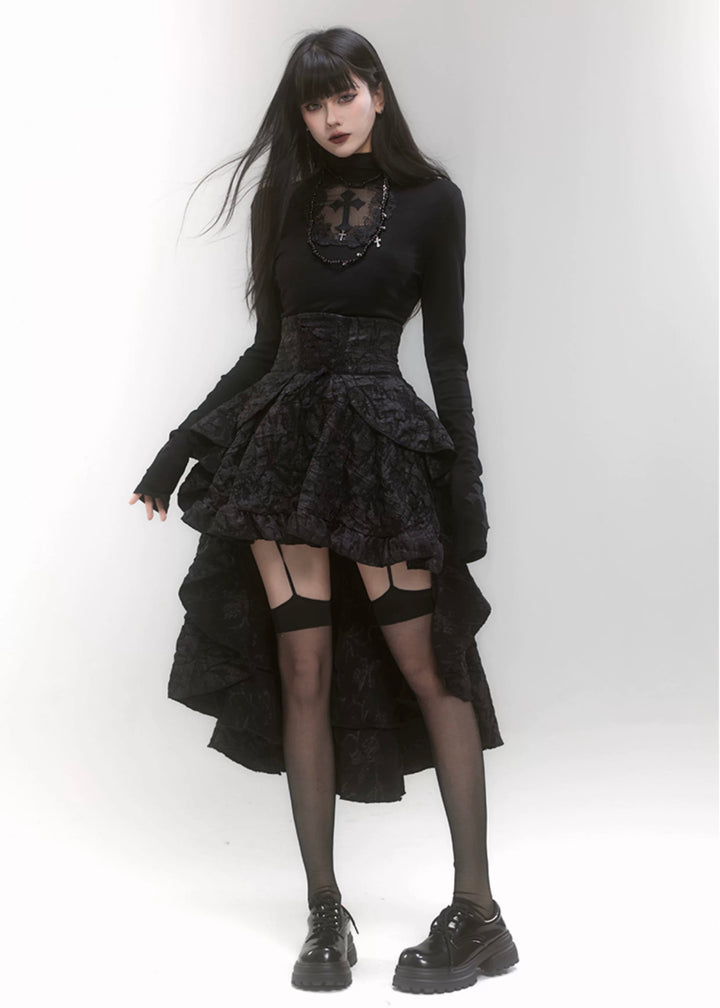 【即日配送】cross turtleneck slim fit ＆ cross gothic ballet skirt / LG1187