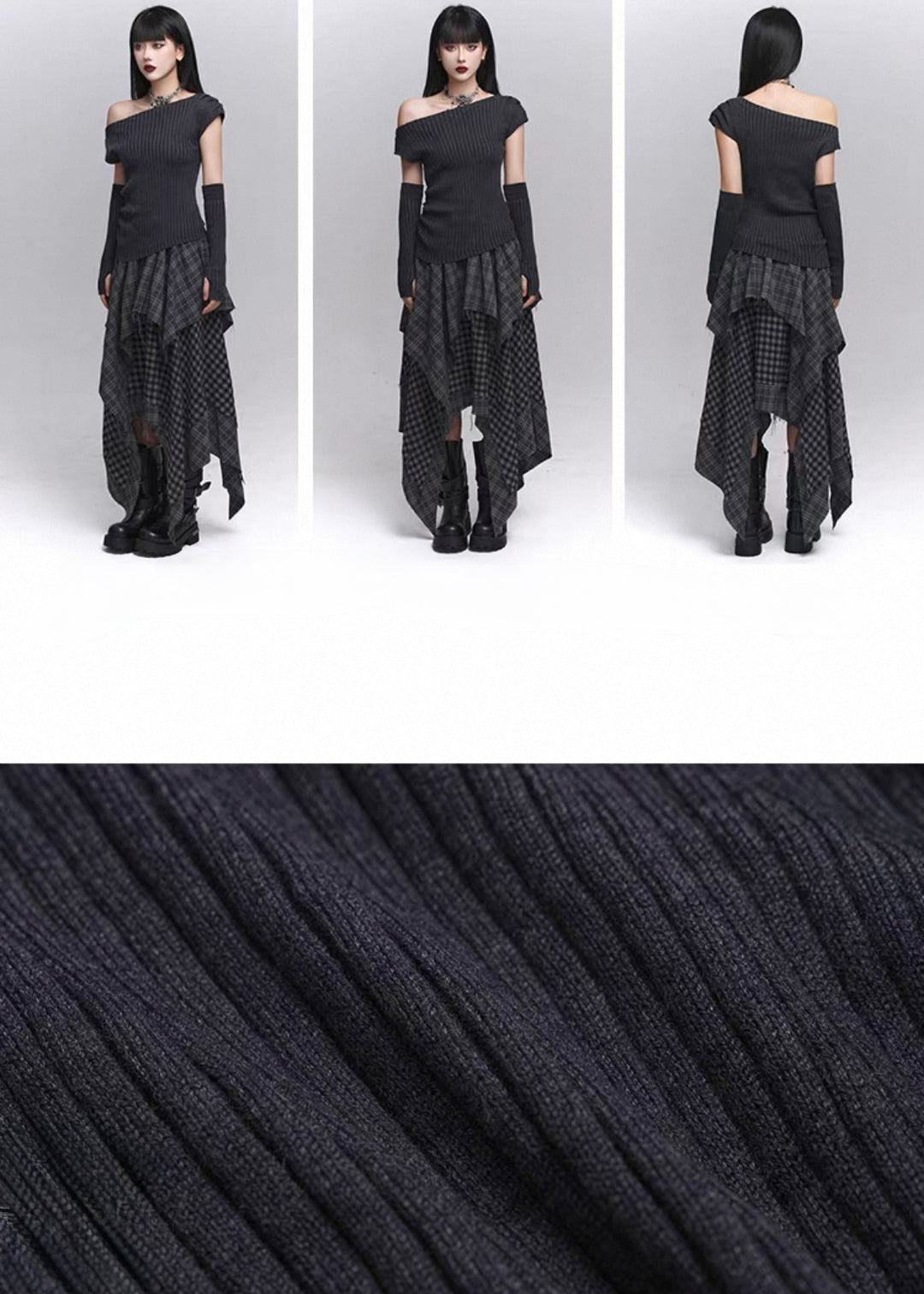 Ribbed Off-Shoulder Knit Set / lg1356_e4r