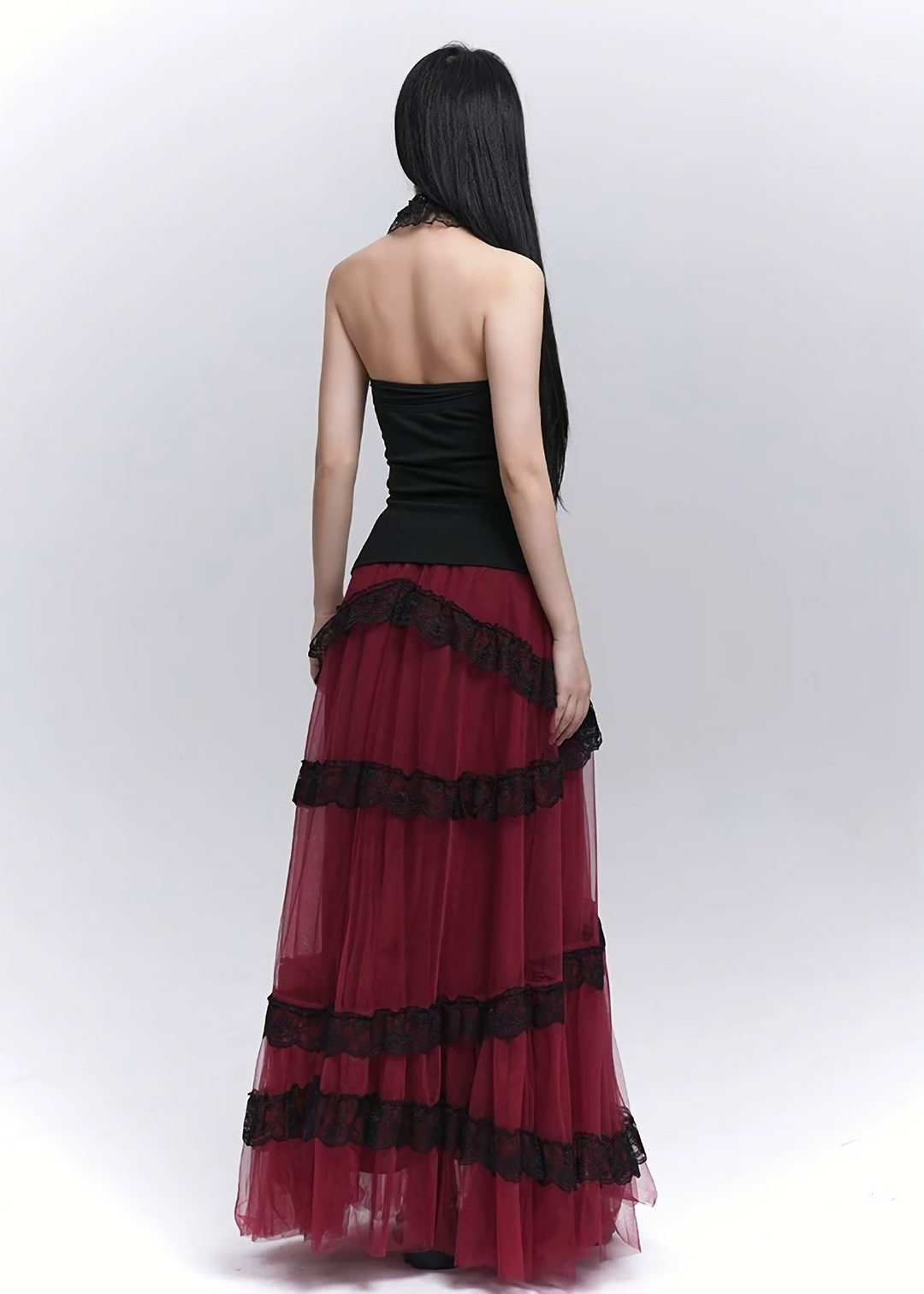 Gothic Lace Tiered Tulle Skirt / lg1354