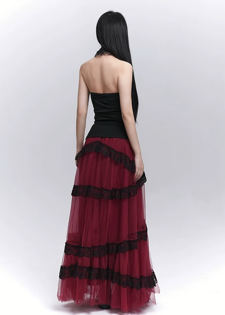 Gothic Lace Tiered Tulle Skirt / lg1354