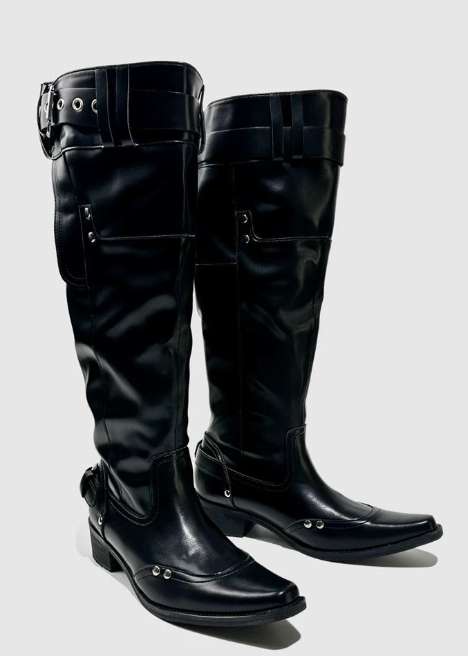BUCKLE LONG RIDING BOOTS / V1158