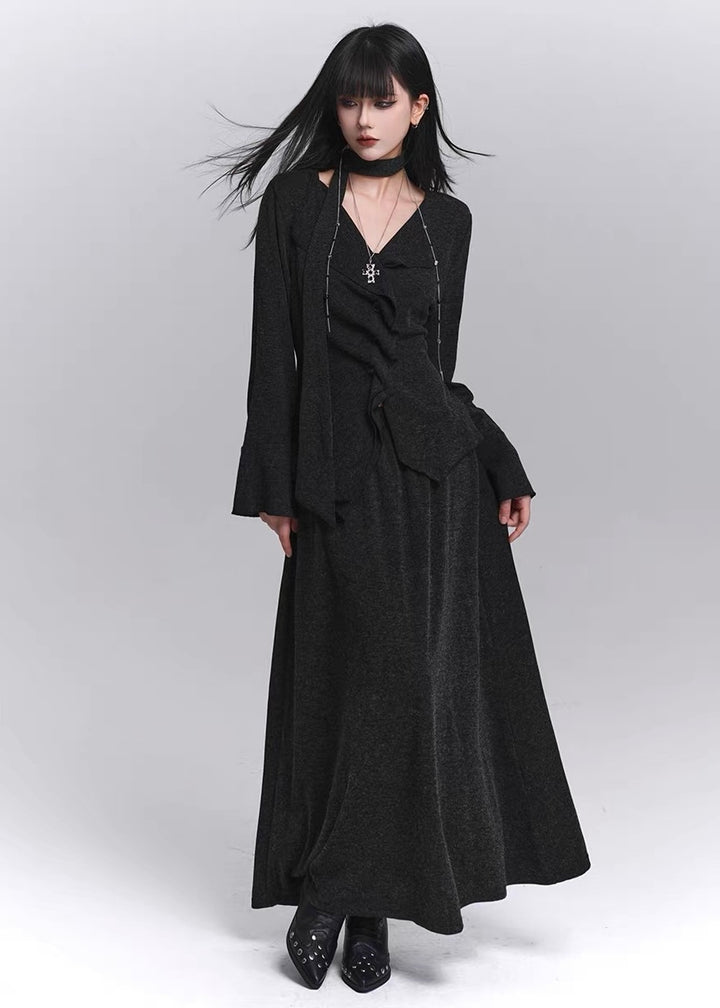 Asymmetrical ruffle top and long skirt set / LG1400