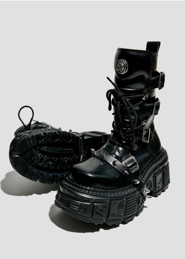 heavy metal punk waffle mid boots / v1105