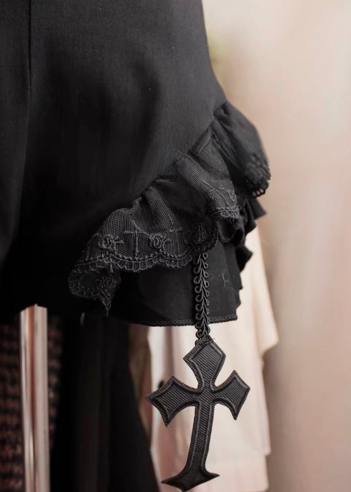 DARK CHINA CUTOUT TOP &amp; FRILL MINI SKIRT / LG1680