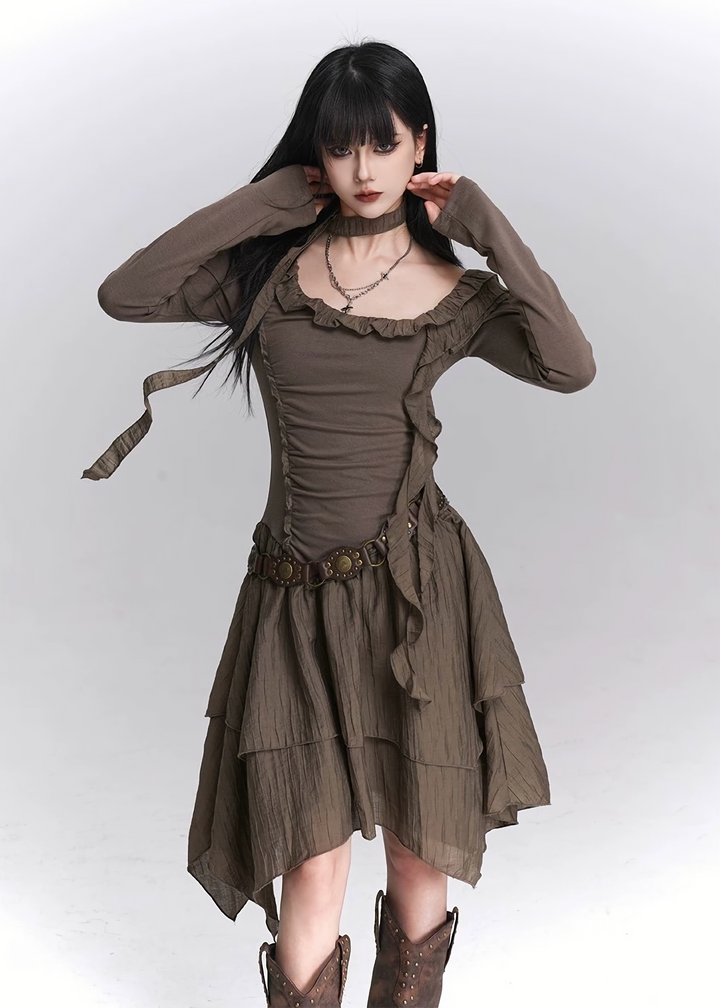 ASYMMETRIC GOTHIC FRILL DRESS / LG1446