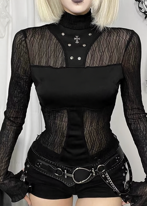 GOTHIC SHEER LACE FLARE SLEEVE TOP / LG1671