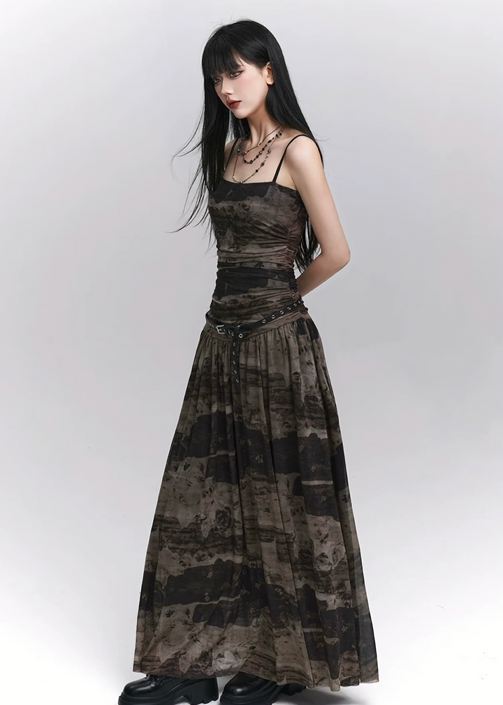 Abstract Noir Cami Dress / lg1327 