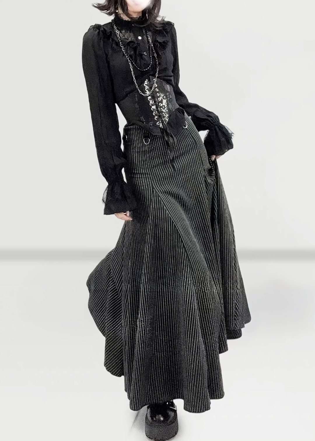 GOTHIC LACE RUFFLE SHIRT / WAIST BELT / LG1738