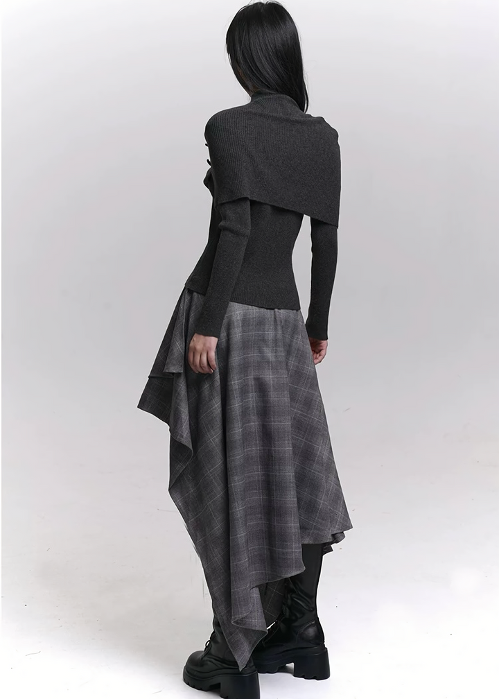KNIT CAPE &amp;amp; FLARE-SLEEVE TOP SET / LG1467