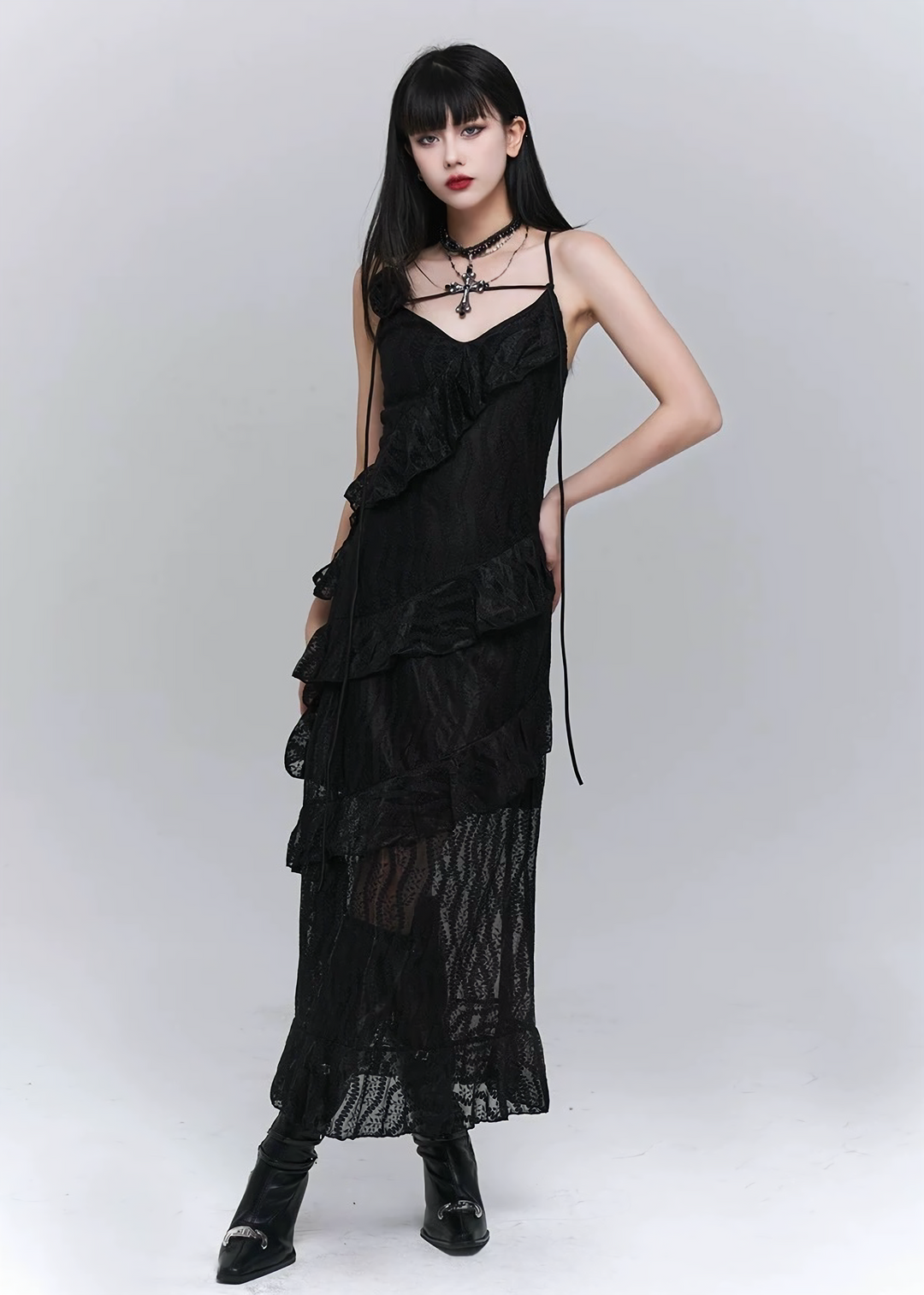 LACE LAYERED SLIP DRESS / LG1553