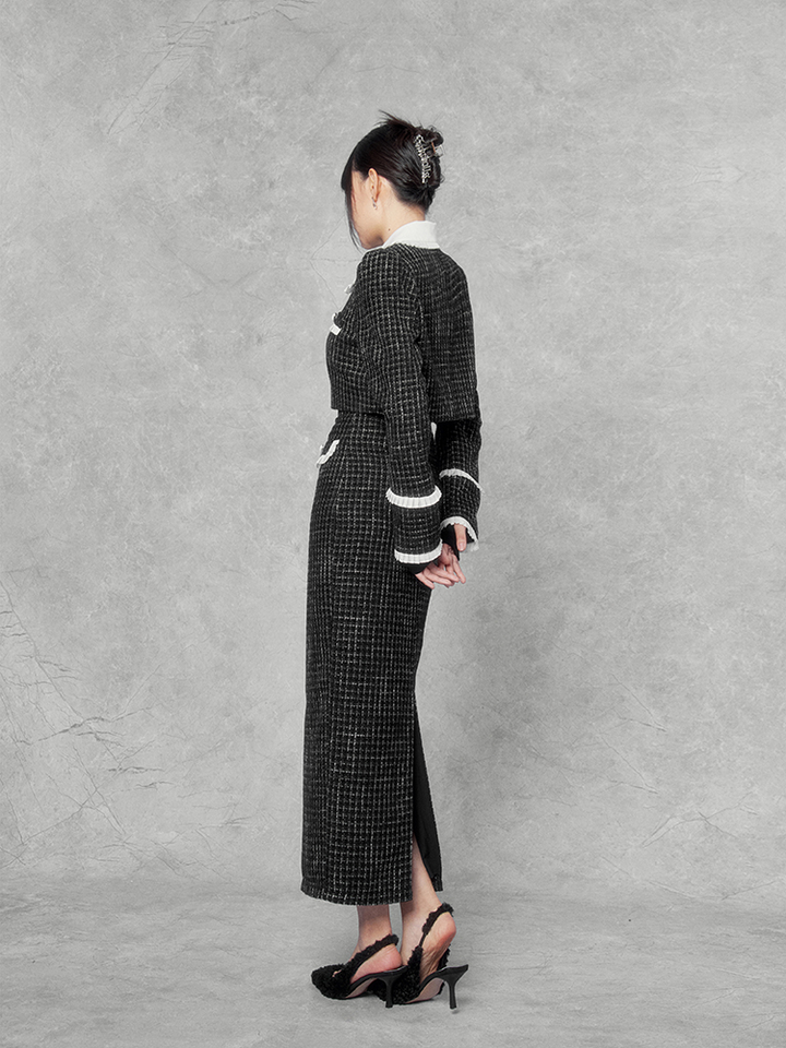 french style tweed one piece dress or long skart/vo1111