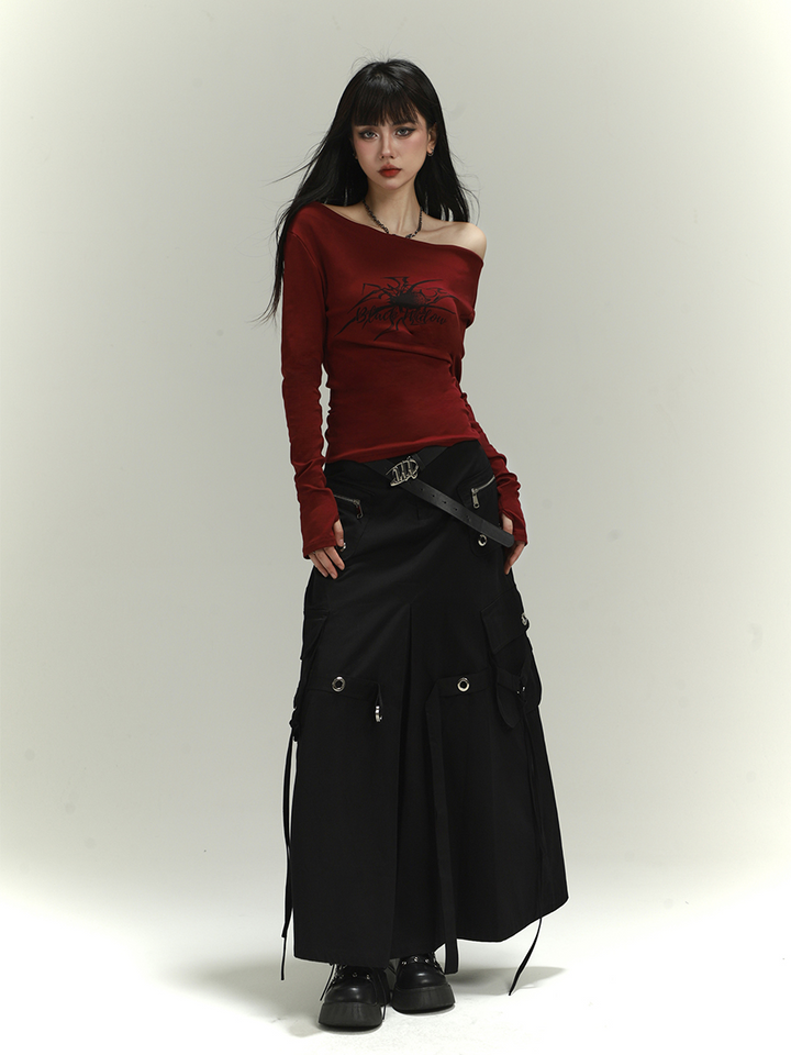 one shoulder long t-shirt/lg1106 &amp;american workwear zipper skirt/lg1108 set