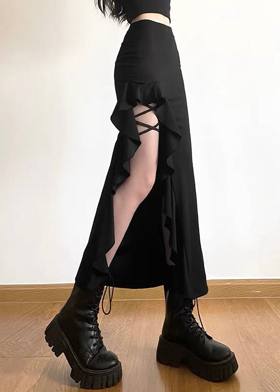 DARK LACE-UP RUFFLE SKIRT / LG1657