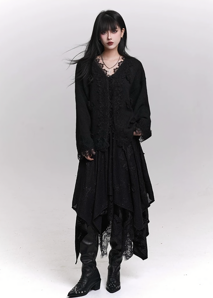 LACE LAYERED ASYMMETRY SKIRT / LG1457