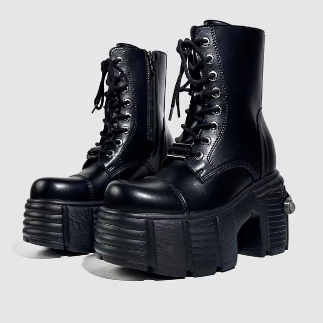 DARK CHUNKY PLATFORM LACE-UP BOOTS / V1187