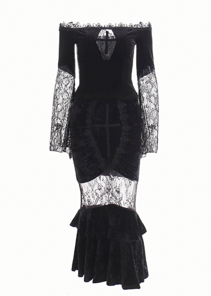 OFF SHOULDER LACE TOP &amp; CROSS MERMAID SKIRT / LG1712