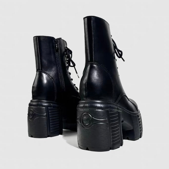 DARK CHUNKY PLATFORM LACE-UP BOOTS / V1187