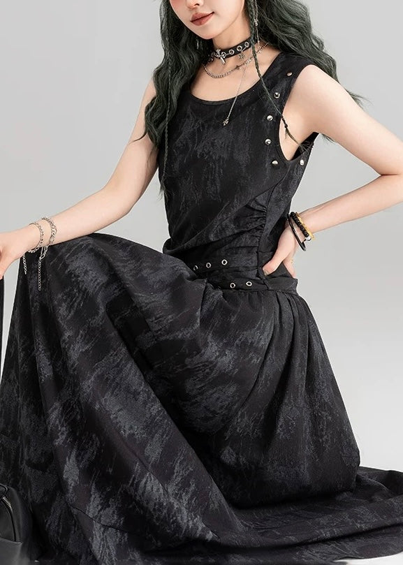 DARK MARBLE BELTED DRESS / LG1602