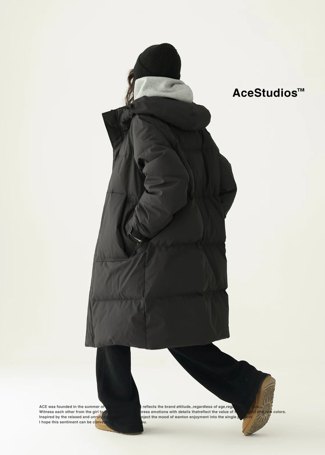 Hooded midi duck down jacket / AS1172