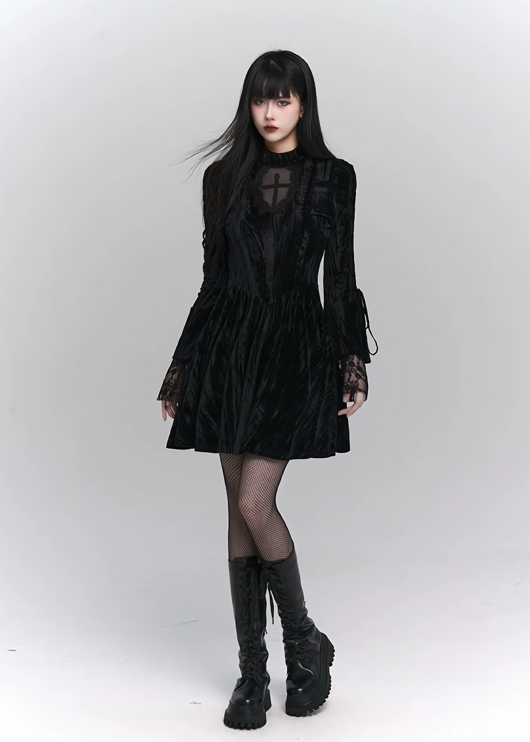 goth velvet lacing mini dress / lg1139