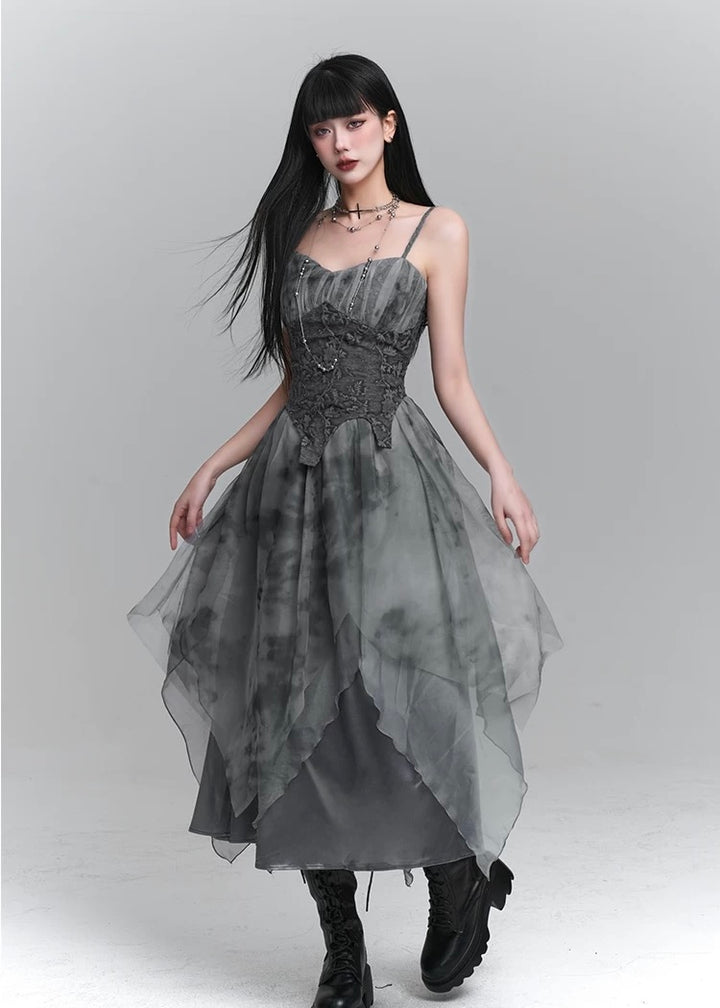 dark ruffle suspender dress / LG1231 