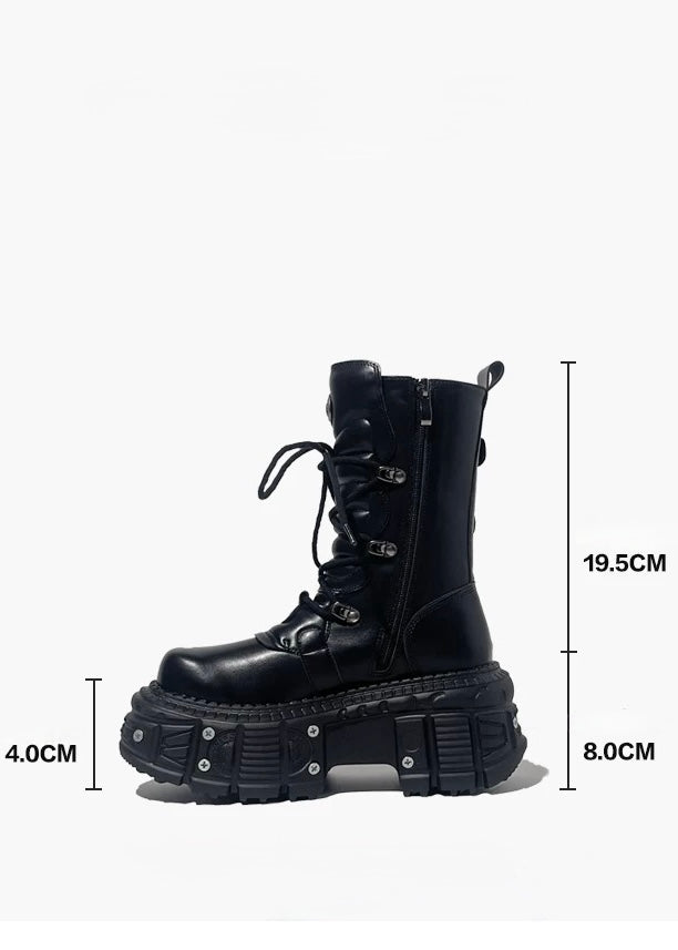 Black platform lace-up short boots / V1104 – EU4RIA