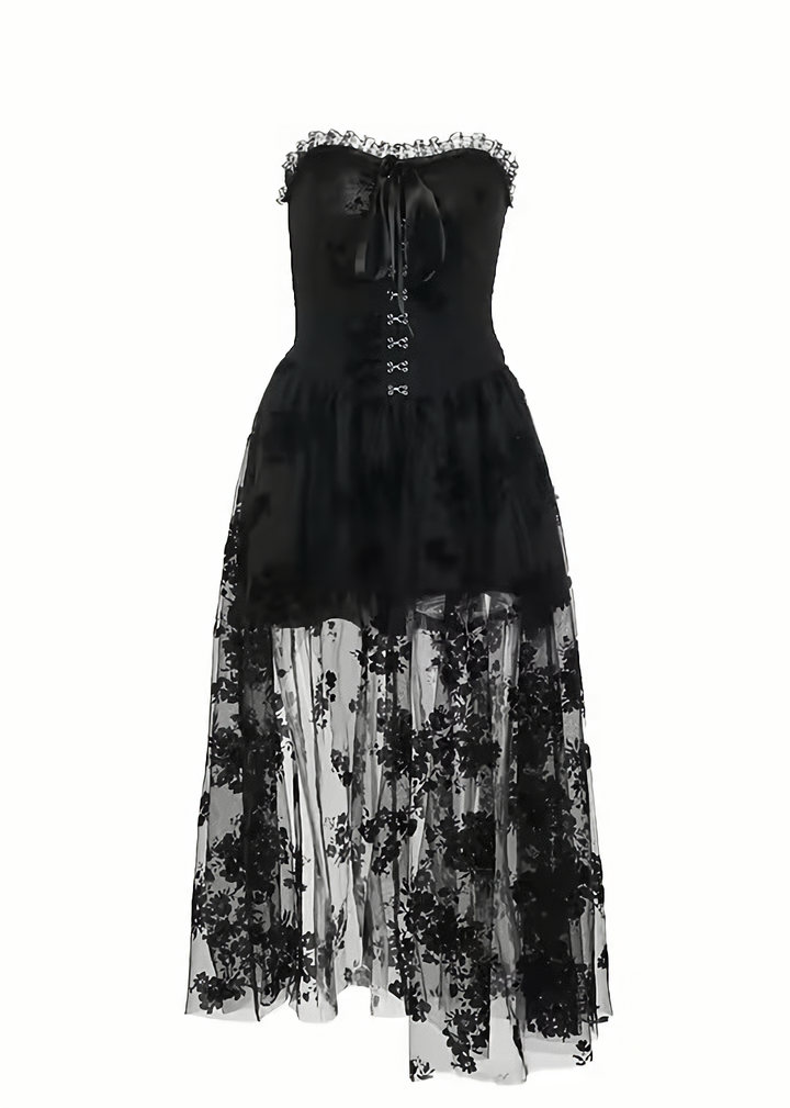 GOTHIC FLOCKY TULLE DRESS SET / LG1137